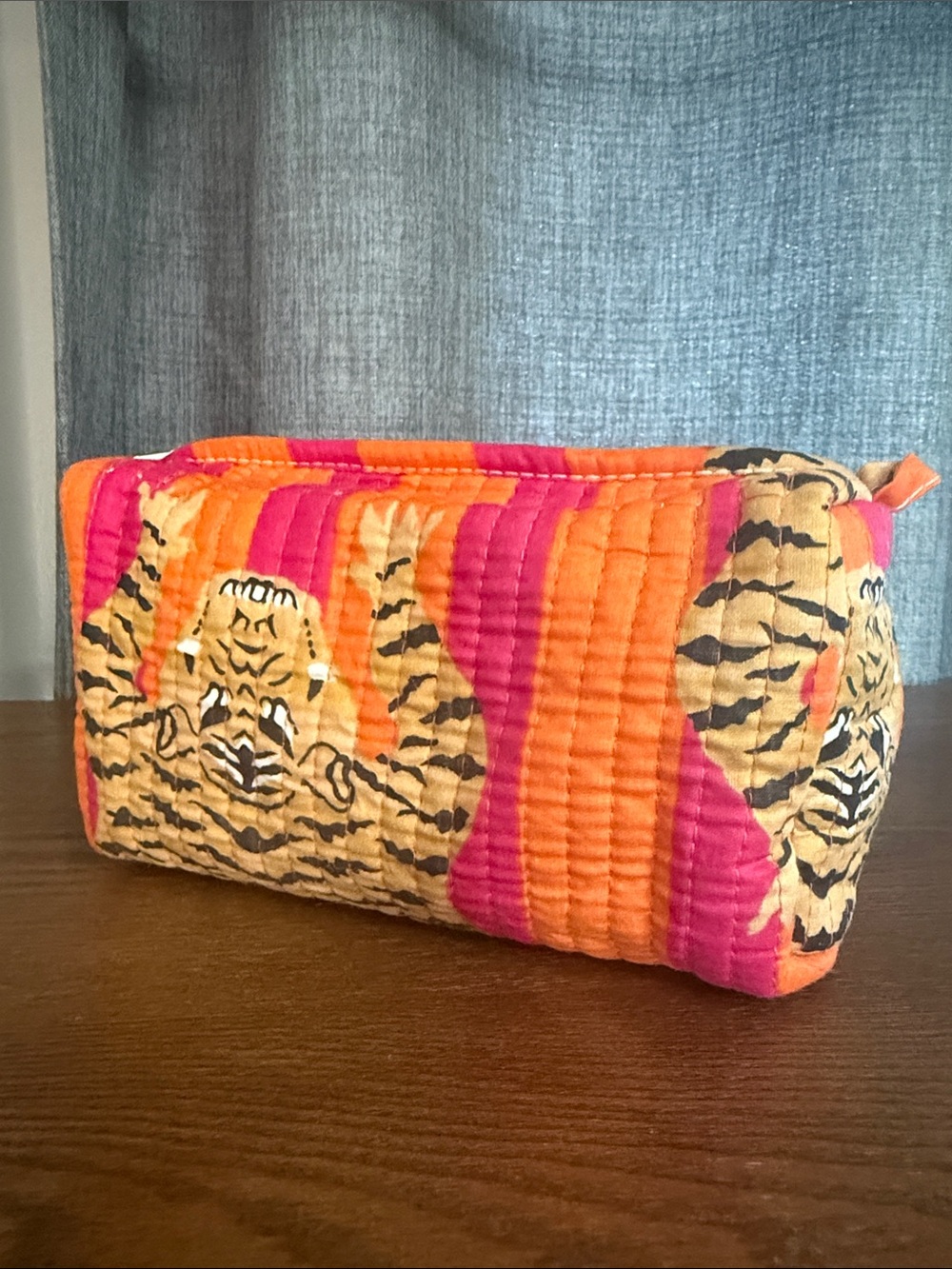 Quilted Orange & Pink Tiger Print Cosmetic Bag - NWOT